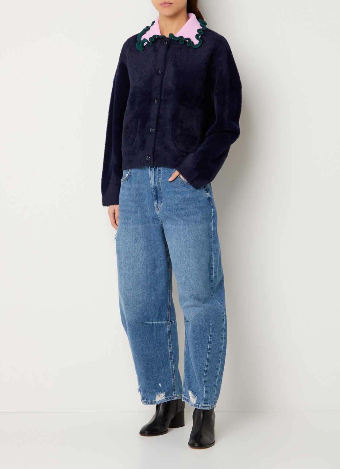 Essentiel Antwerp Jardener vest met opgestikte zakken - voorkant 2 donkerblauw