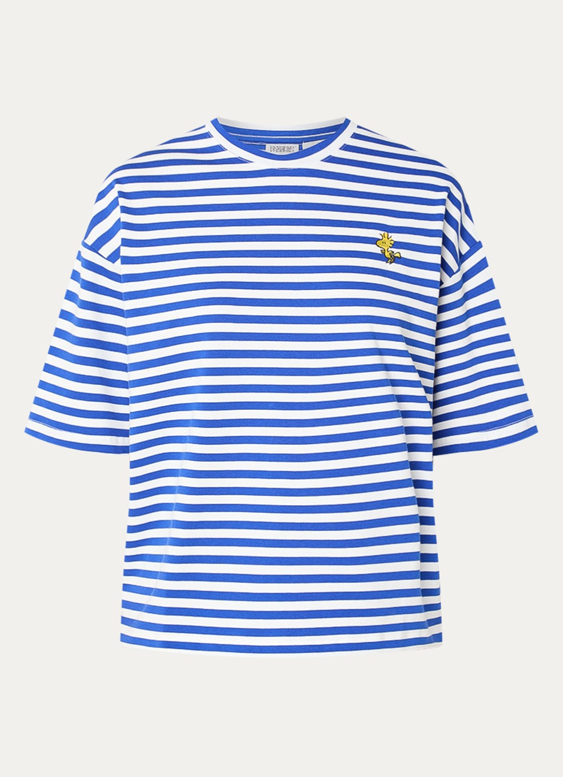 Essentiel Antwerp Jarinero T-shirt met borduring en streepprint - voorkant blauw