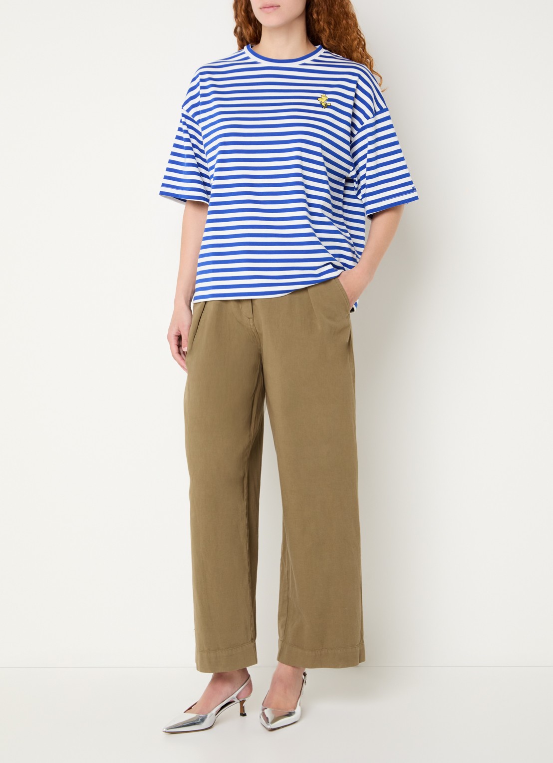 Essentiel Antwerp Jarinero T-shirt met borduring en streepprint - voorkant 2 blauw