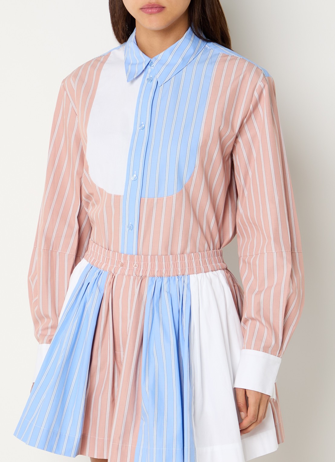Essentiel Antwerp Jatch blouse met streepprint - detail zalmroze