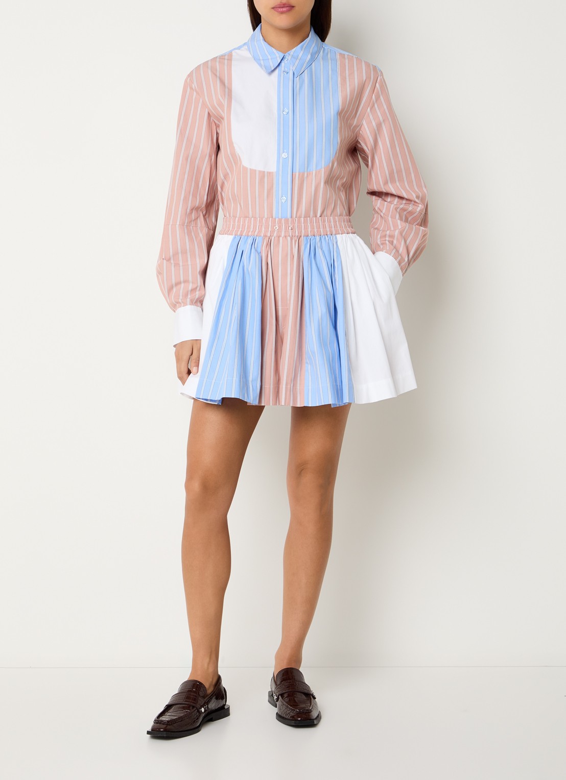 Essentiel Antwerp Jatch blouse met streepprint - voorkant 3 zalmroze