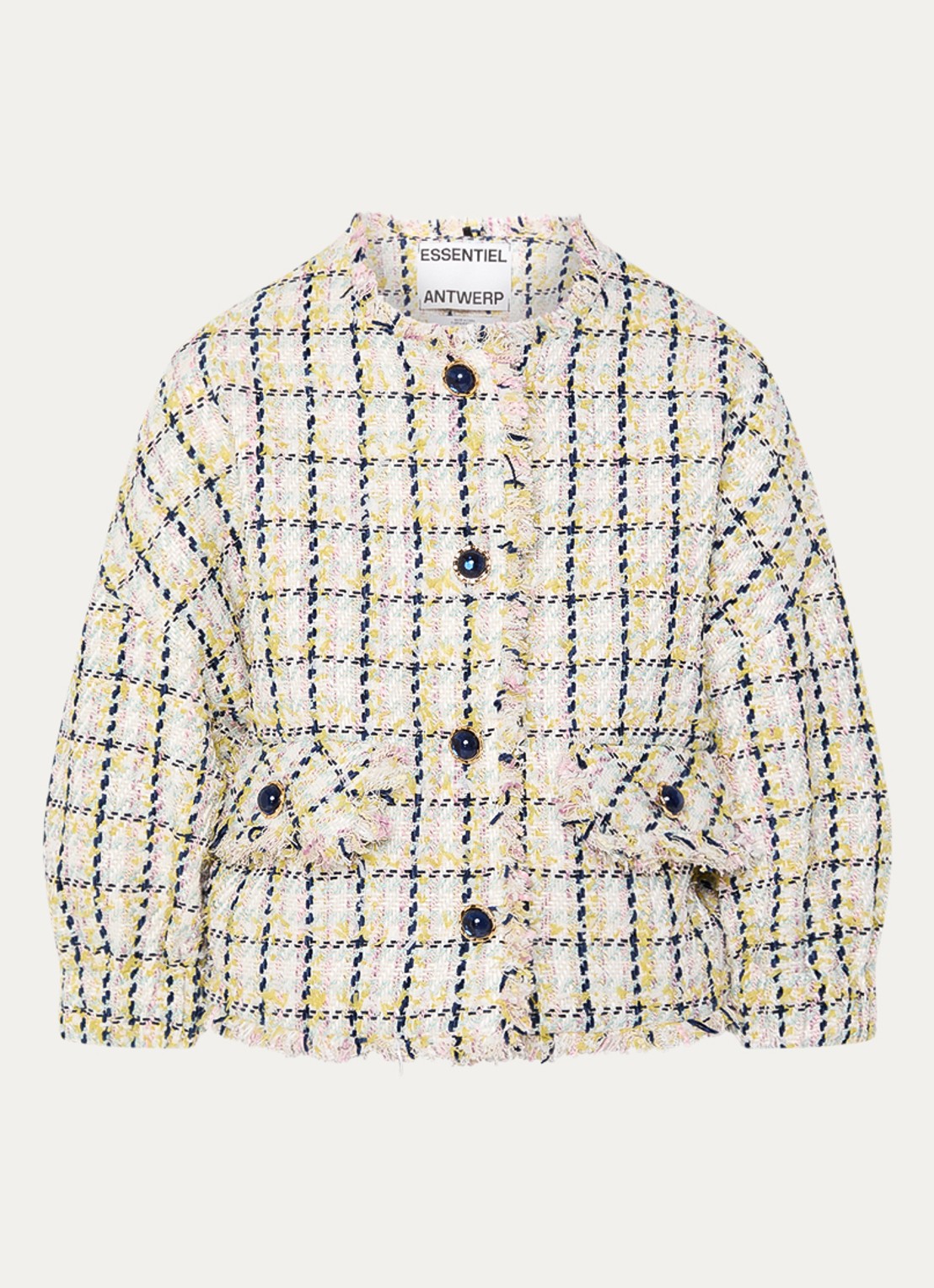 Essentiel Antwerp Jayden oversized jack van bouclé met klepzakken - voorkant wit
