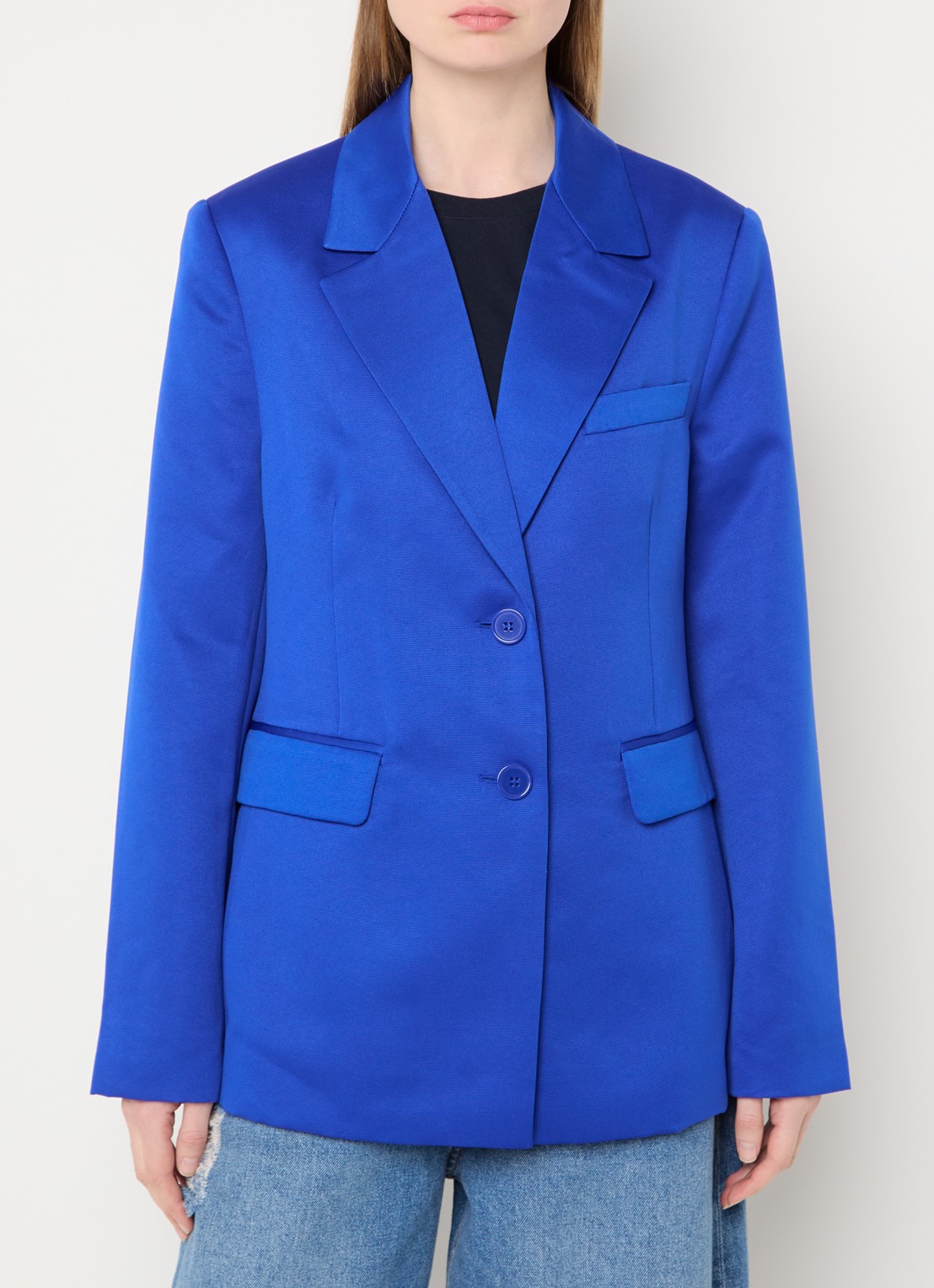 Essentiel Antwerp Jazer blazer met klepzakken - detail 4 kobaltblauw