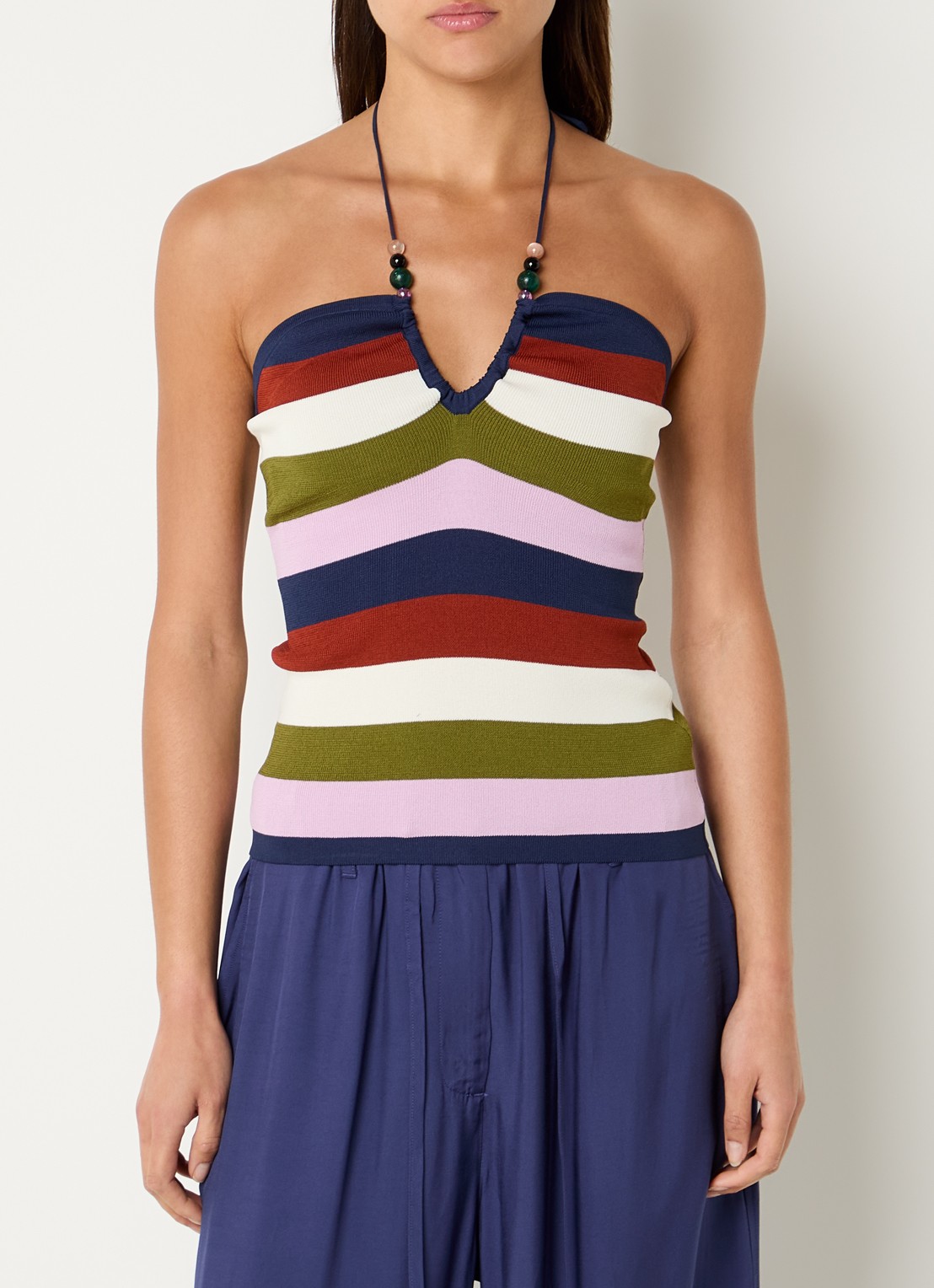 Essentiel Antwerp Jellie mouwloze top met streepprint - detail 2 donkerblauw