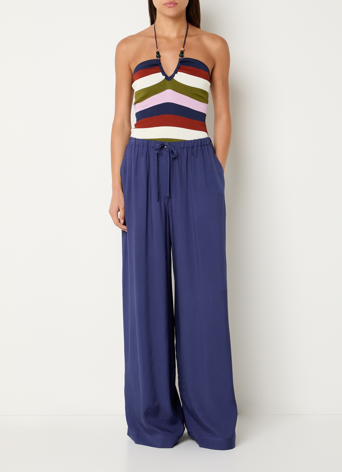 Essentiel Antwerp Jellie mouwloze top met streepprint - voorkant 4 donkerblauw