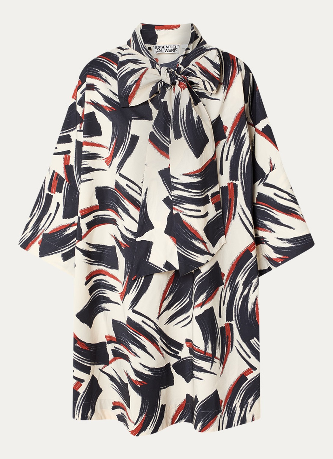 Essentiel Antwerp Jenadine mini tuniekjurk met print en gestrikt detail - voorkant donkerblauw