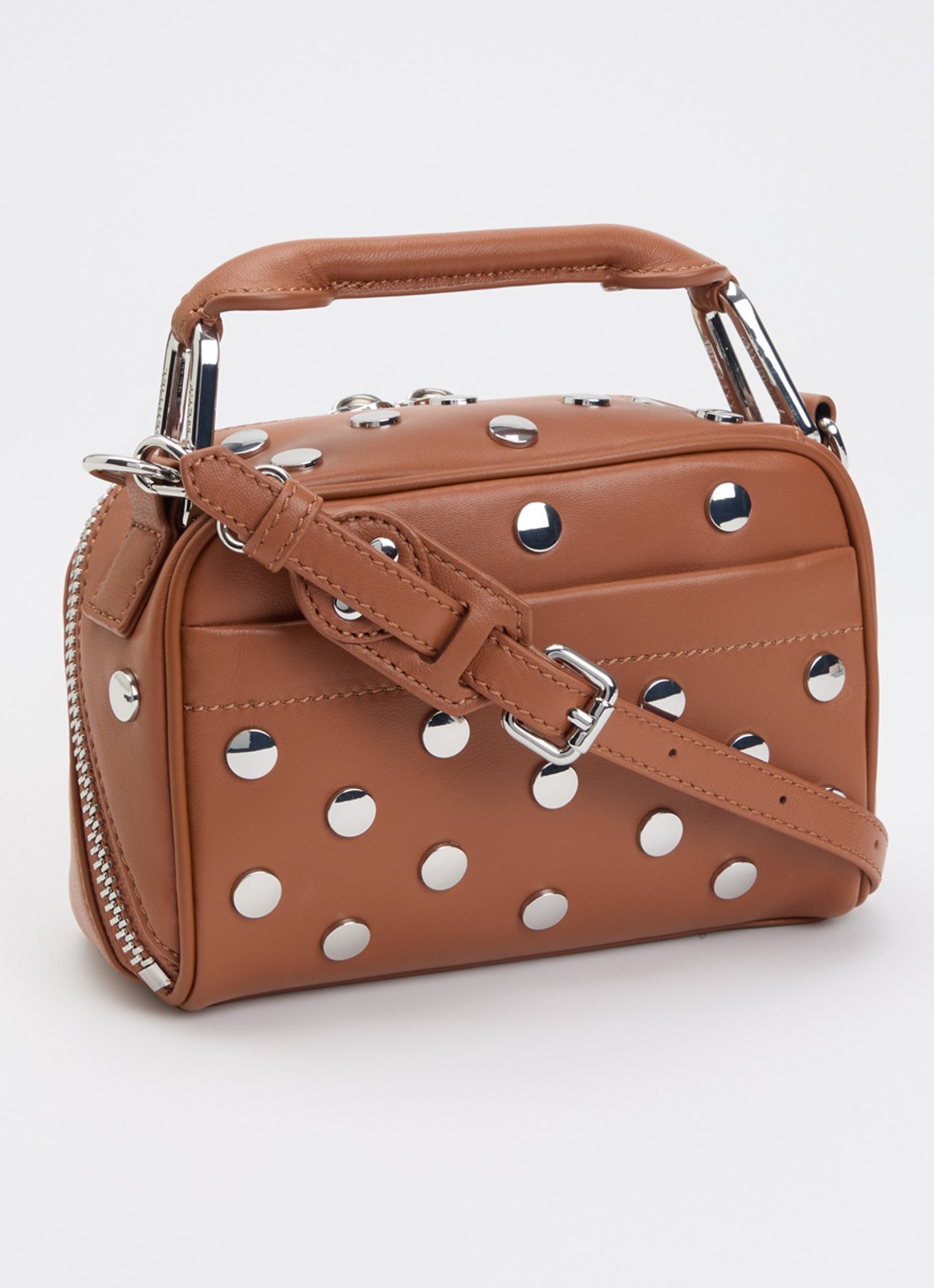 Essentiel Antwerp Jeri Mini handtas van leer met studs en afneembare schouderriem - achterkant bruin