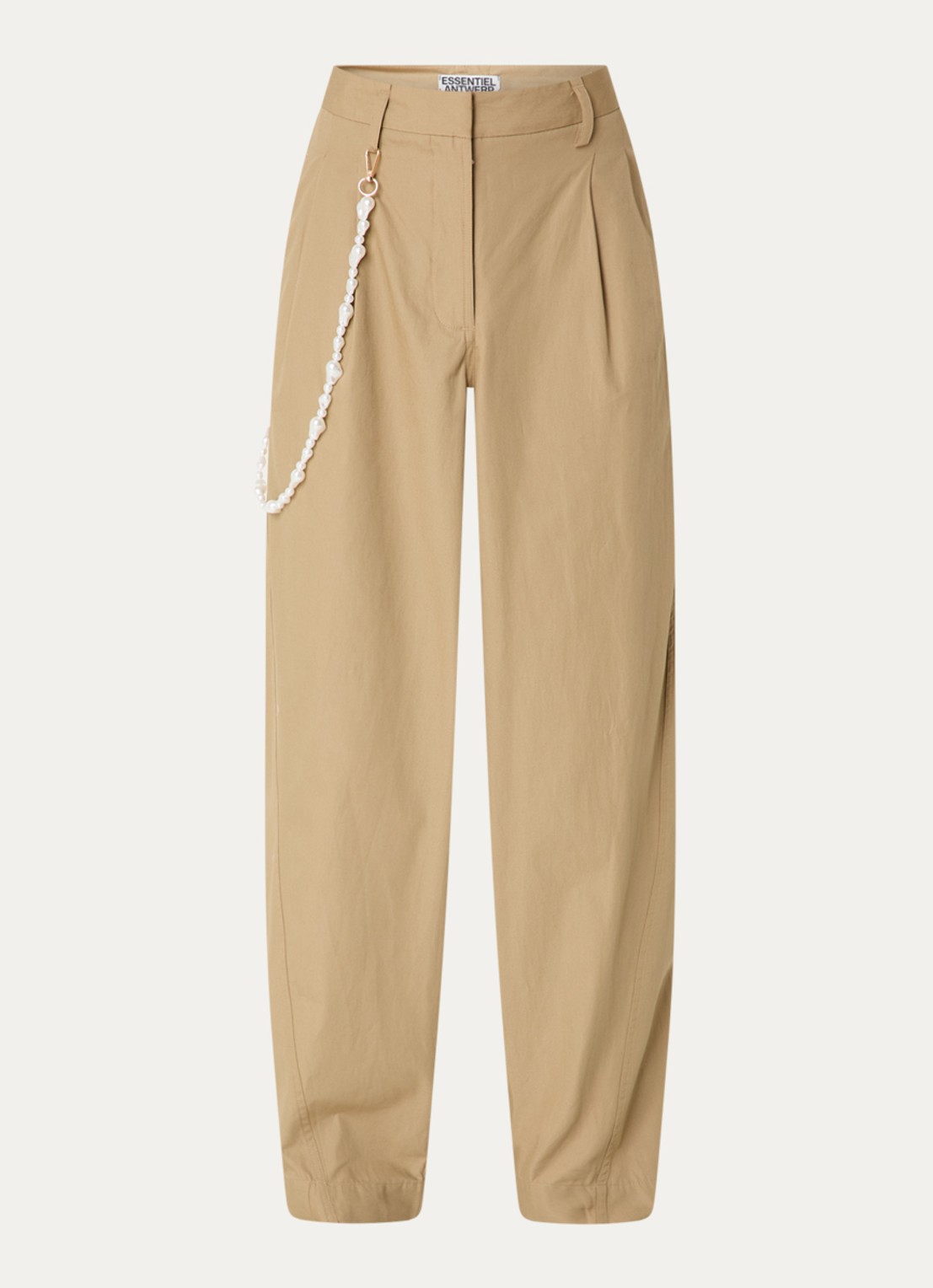 Essentiel Antwerp Jesuis high waist tapered fit chino met imitatieparels - voorkant camel
