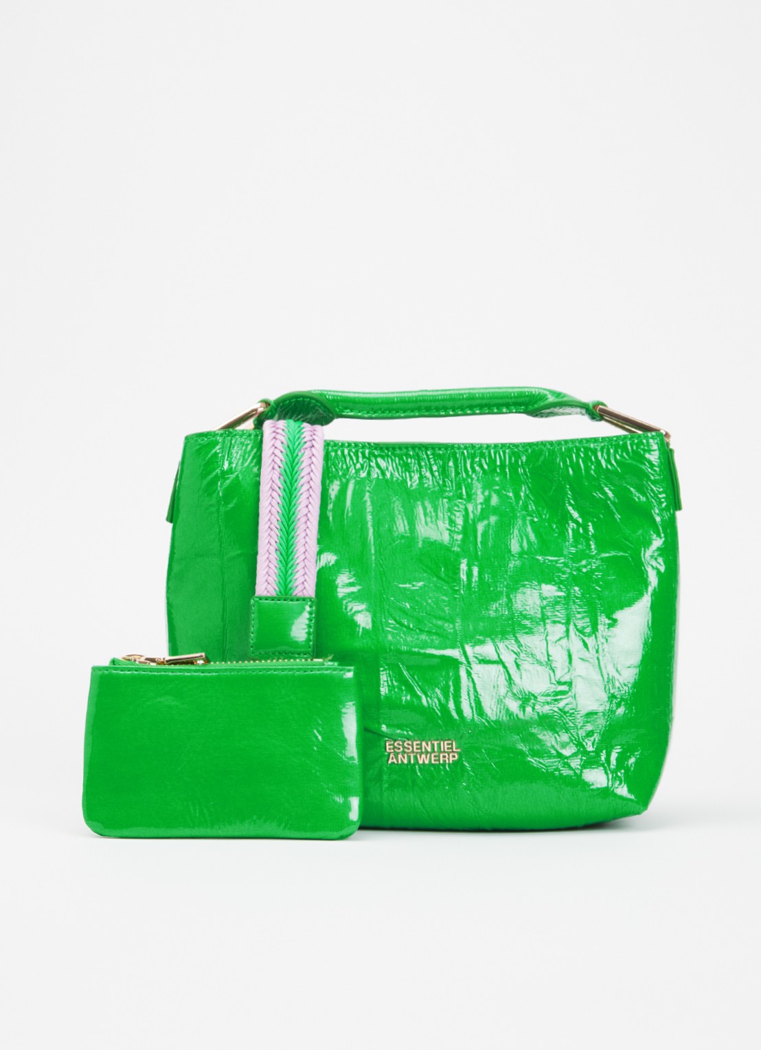 Essentiel Antwerp Jhossi handtas van leer met afneembare schouderriem - voorkant 5 groen