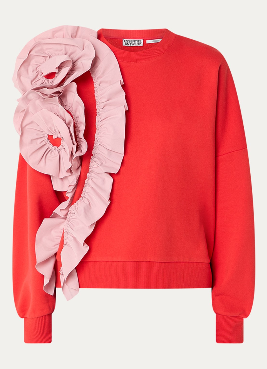 Essentiel Antwerp Jigantum sweater met bloemdetail - voorkant 3 rood