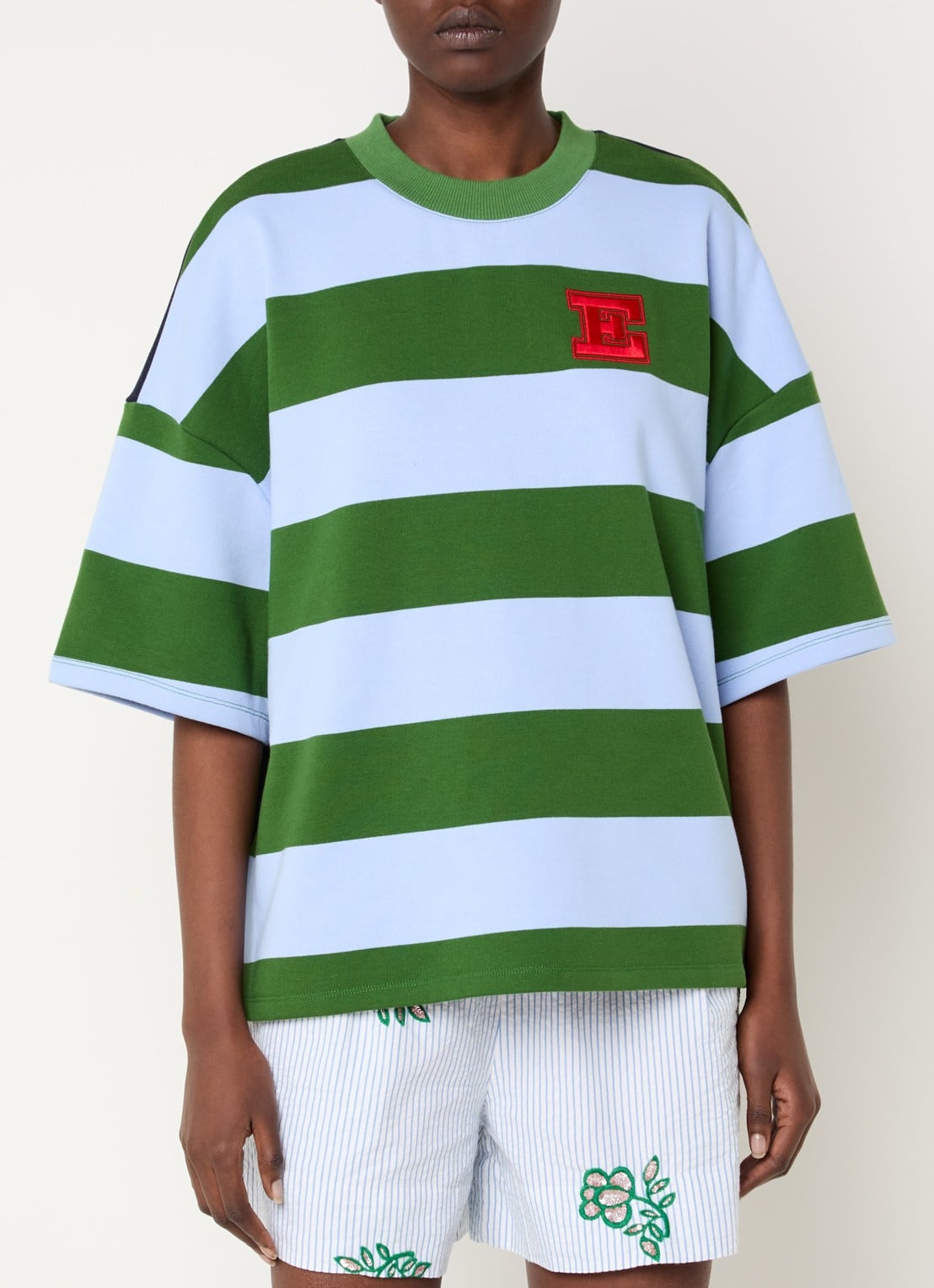 Essentiel Antwerp Jingenie sweater met streepprint  - detail 3 groen