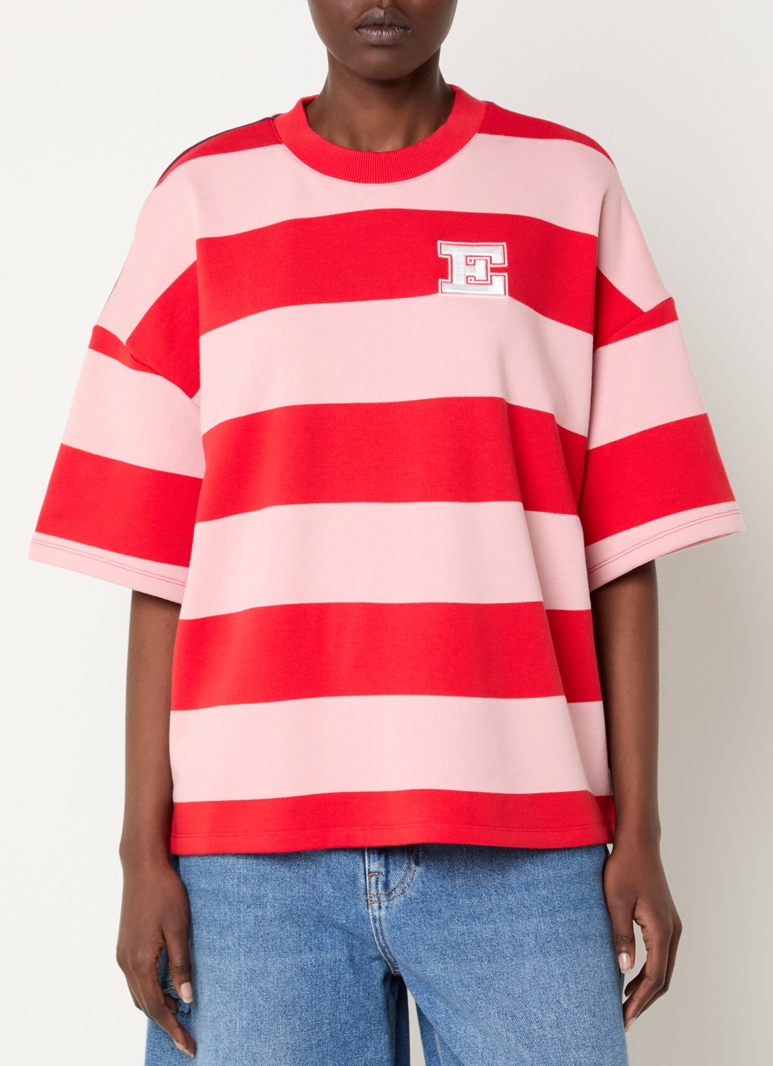 Essentiel Antwerp Jingenie sweater met streepprint  - detail 4 rood
