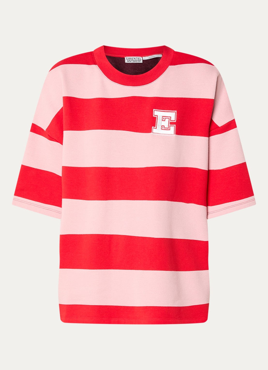 Essentiel Antwerp Jingenie sweater met streepprint  - voorkant rood