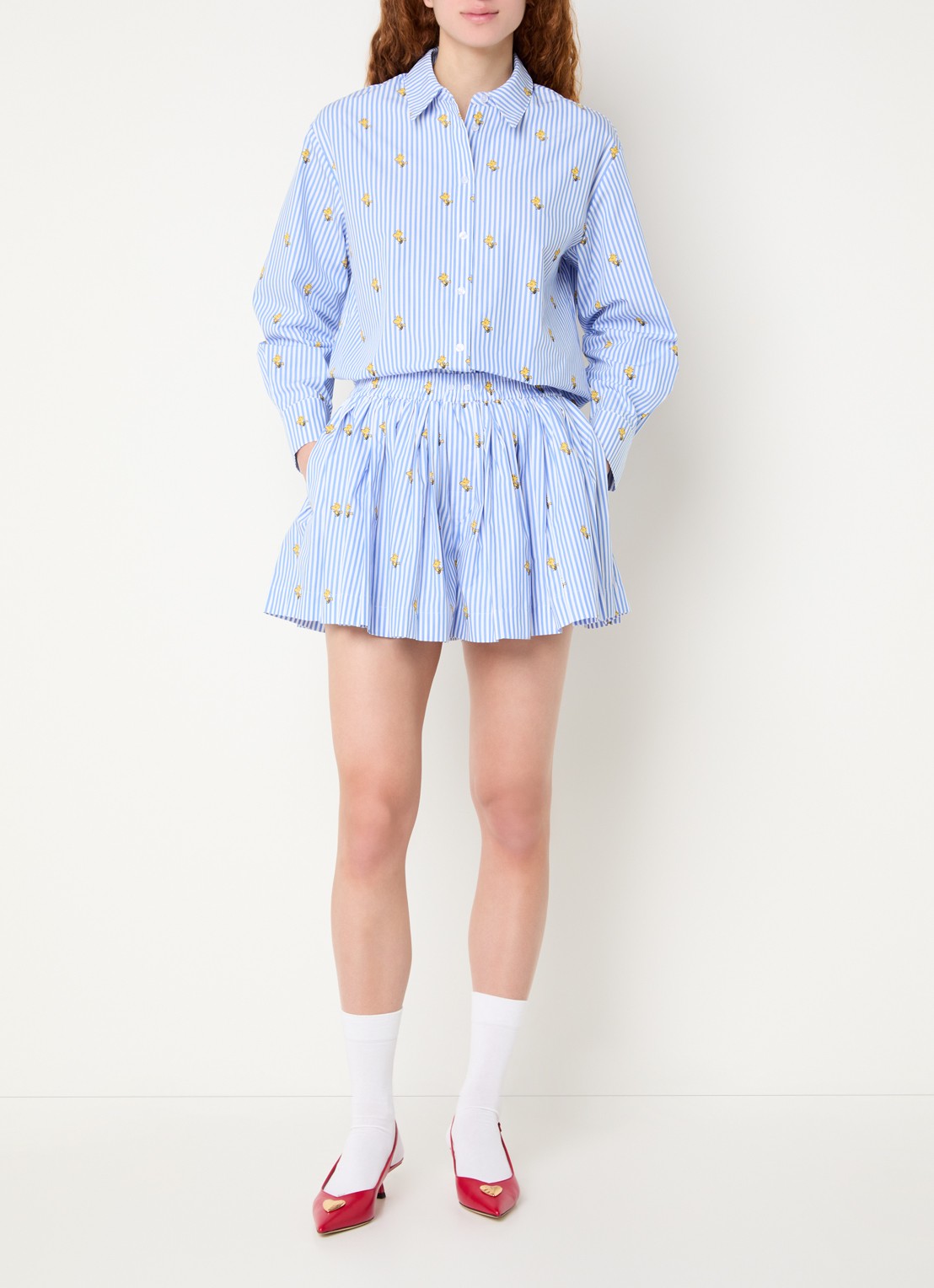 Essentiel Antwerp Jinus geplooide broekrok met print - voorkant 4 blauw