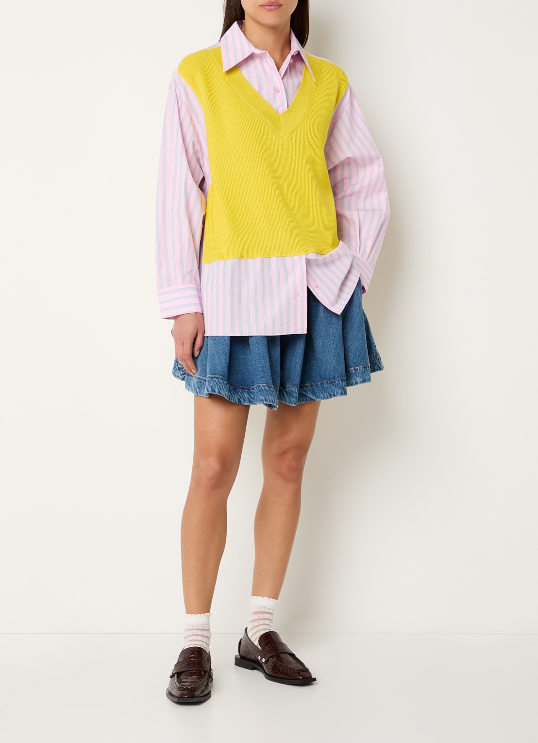 Essentiel Antwerp Jit blouse met streepprint - voorkant 2 geel