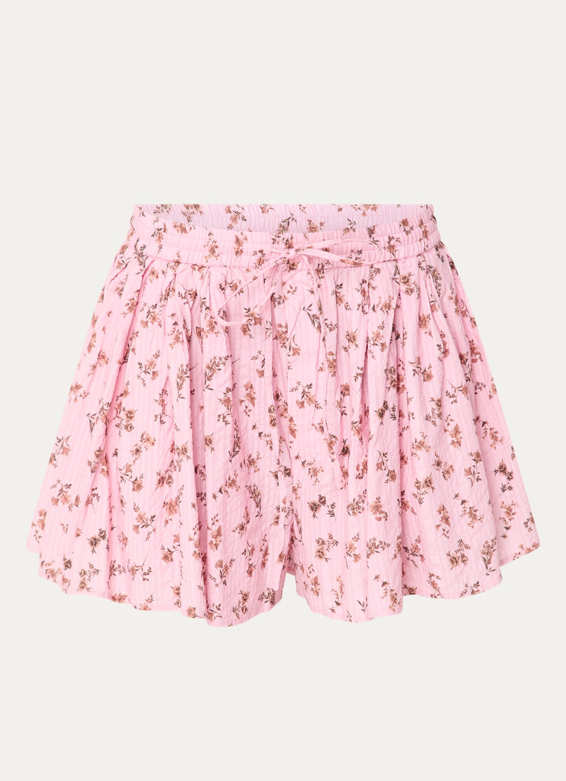 Essentiel Antwerp Jittery high waist wide fit korte broek met bloemenprint - voorkant 2 roze