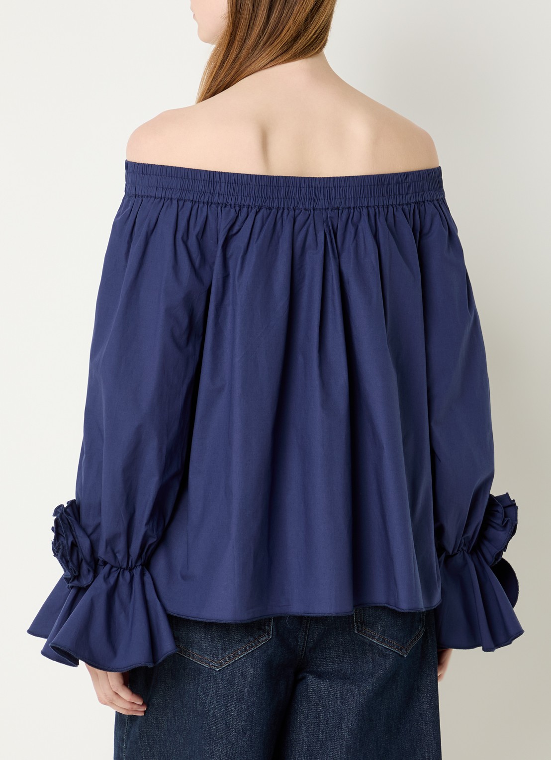 Essentiel Antwerp Jofie off shoulder top met applicatie - achterkant 4 donkerblauw