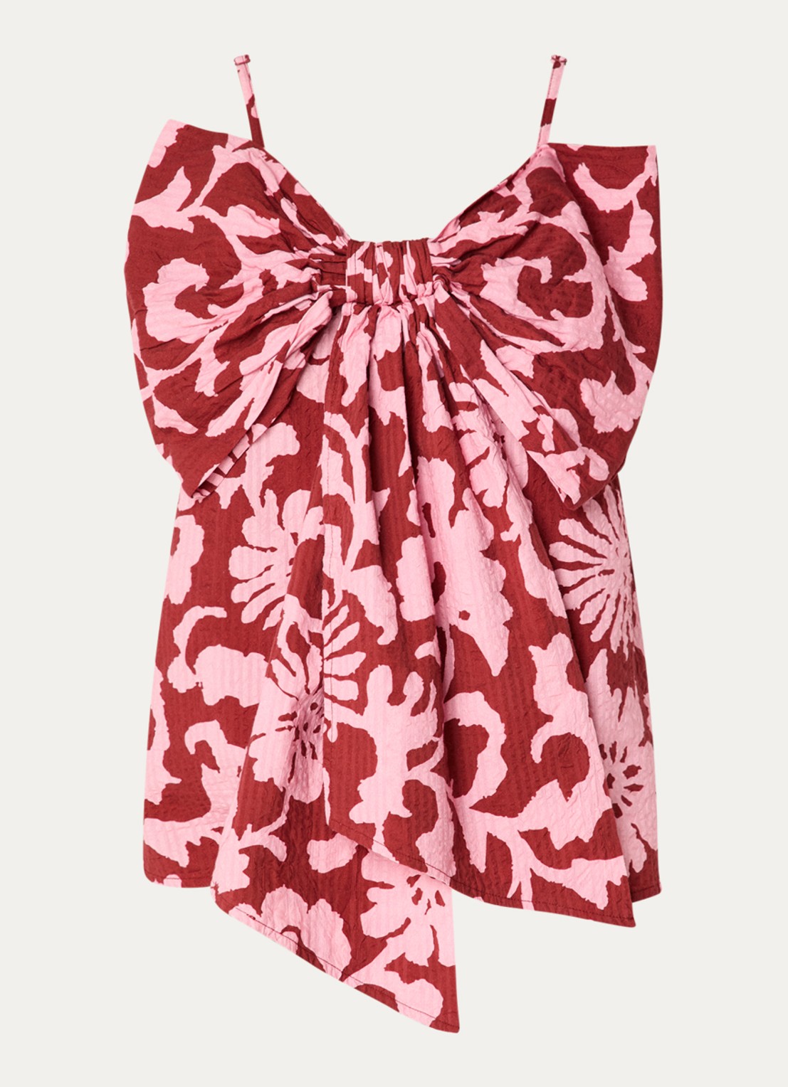 Essentiel Antwerp Jogs mouwloze top met print en strikdetail - voorkant 2 cranberryrood