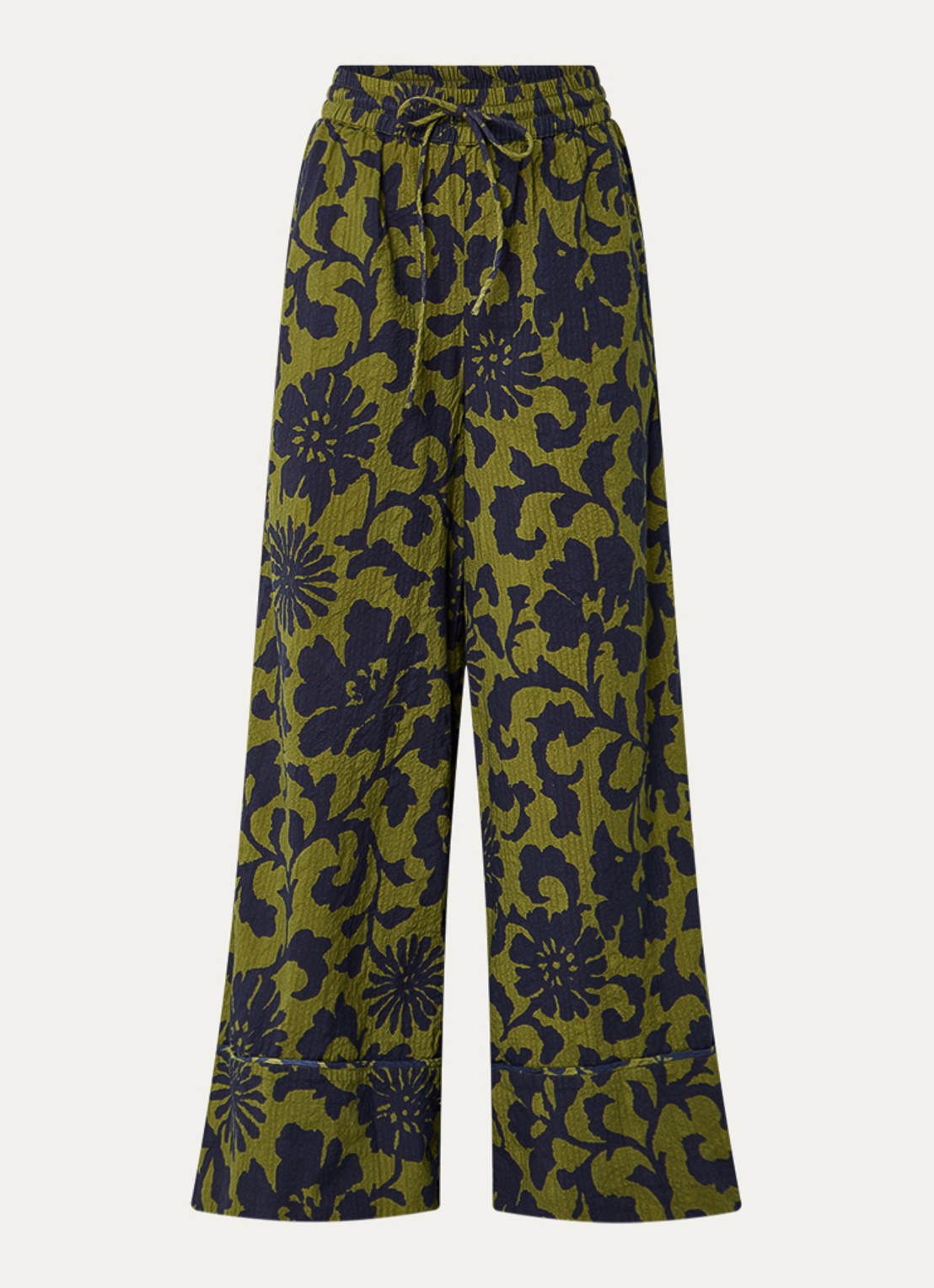 Essentiel Antwerp Jomery high waist wide fit broek met structuur en print - voorkant groen