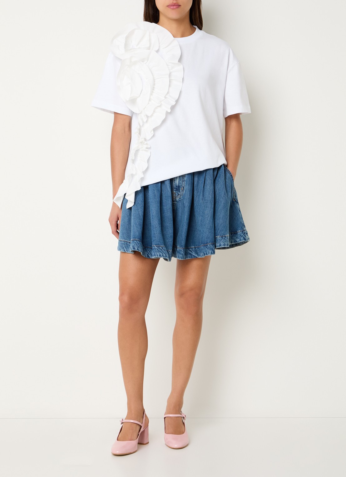 Essentiel Antwerp Joss high waist wide fit korte broek met medium wassing - voorkant 3 indigo