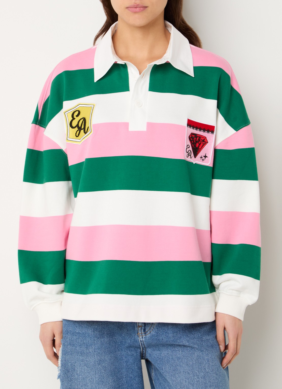 Essentiel Antwerp Joueur sweater met polokraag en borduring - detail 3 roze