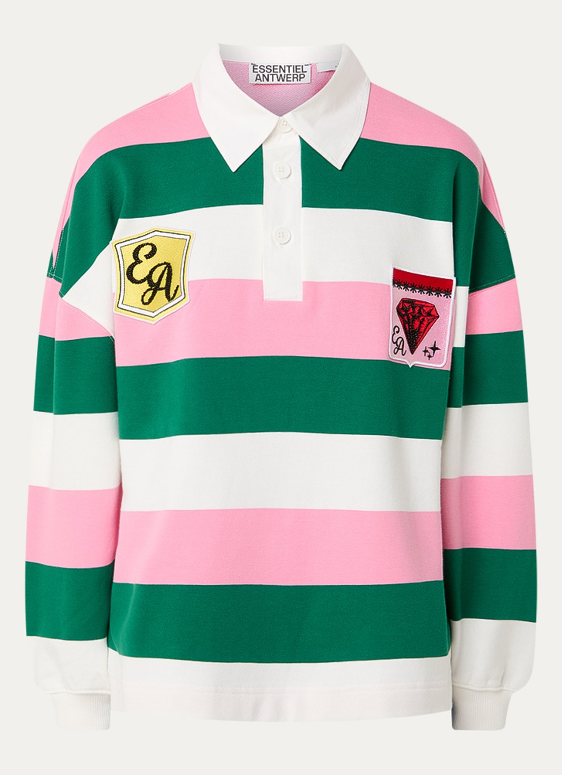 Essentiel Antwerp Joueur sweater met polokraag en borduring - voorkant roze