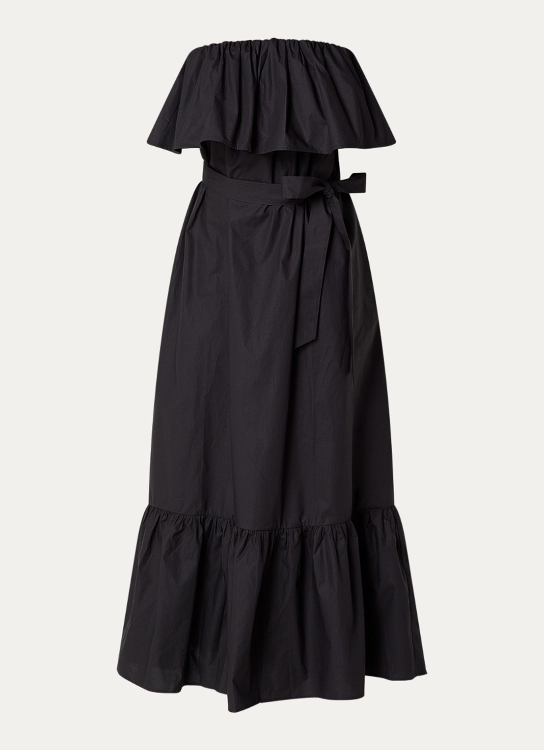 Essentiel Antwerp Joyce strapless maxi jurk met steekzakken en volant - voorkant 2 zwart