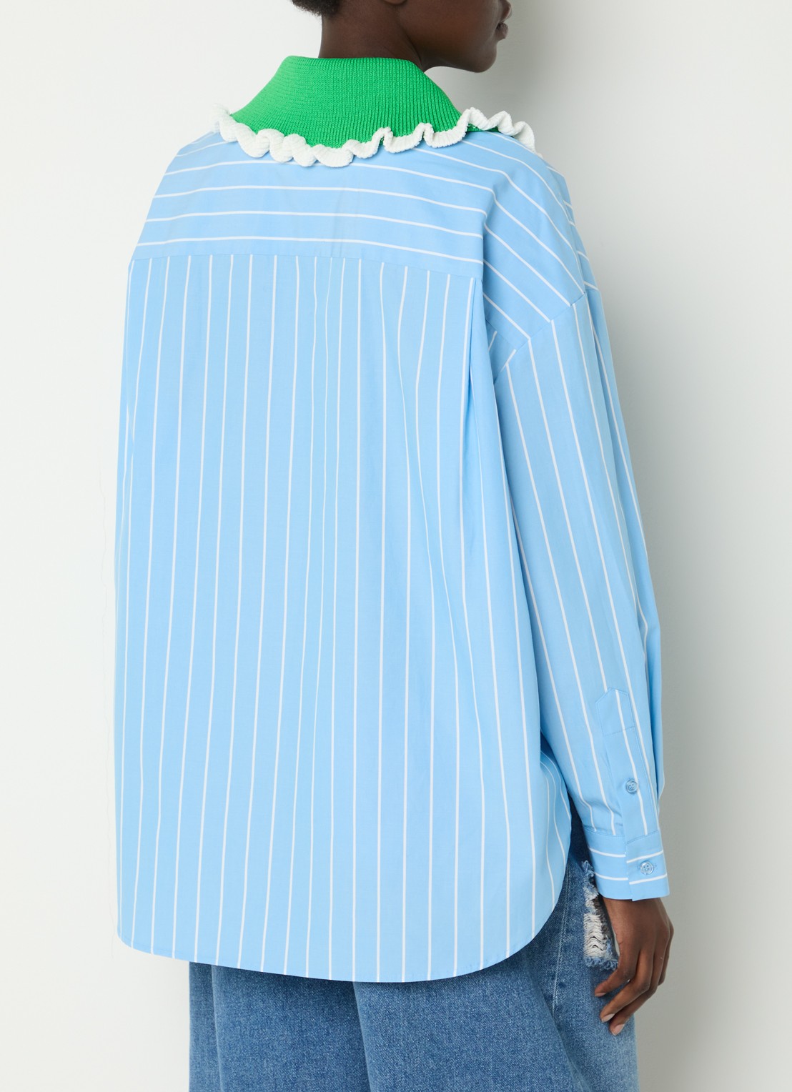 Essentiel Antwerp Joyful blouse met streepprint - achterkant 3 blauwgrijs