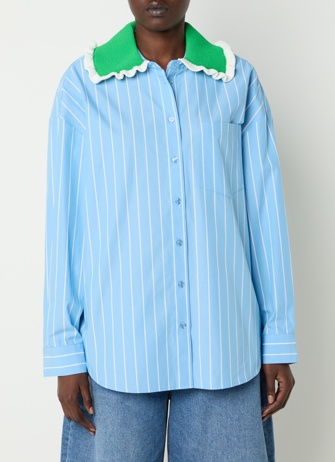 Essentiel Antwerp Joyful blouse met streepprint - detail 4 blauwgrijs