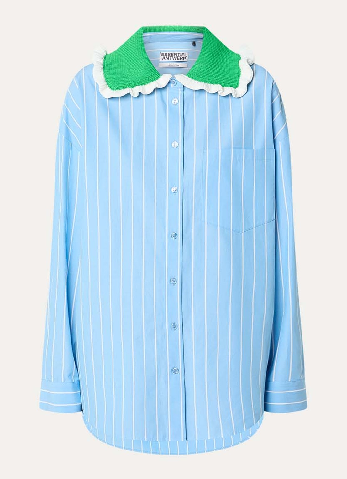 Essentiel Antwerp Joyful blouse met streepprint - voorkant blauwgrijs