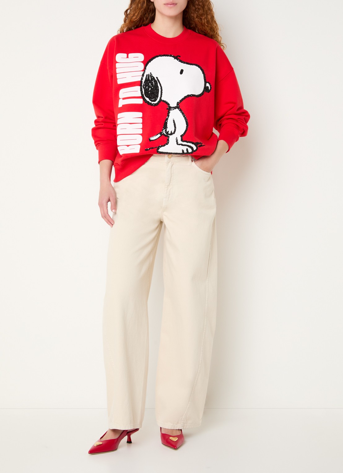 Essentiel Antwerp Jumbrella sweater met print en pailletten - voorkant 3 rood