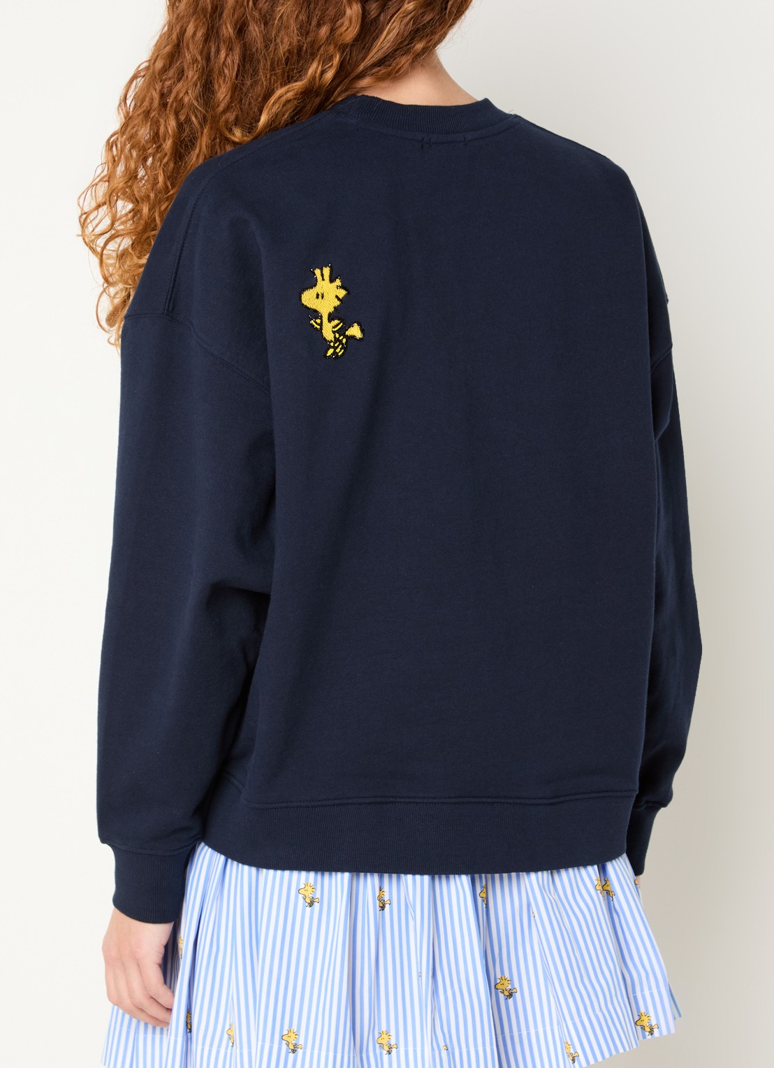 Essentiel Antwerp Jumbrella sweater met print en pailletten - achterkant donkerblauw