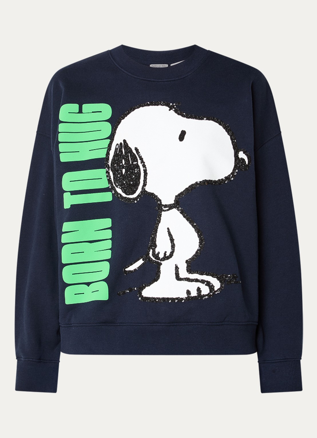Essentiel Antwerp Jumbrella sweater met print en pailletten - voorkant 3 donkerblauw