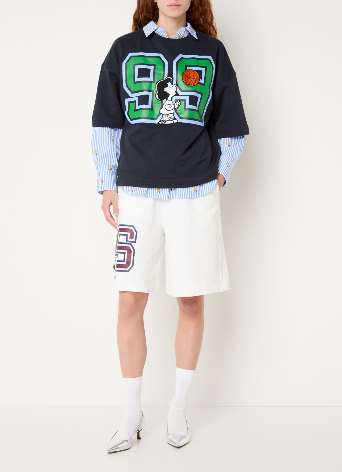 Essentiel Antwerp Jumpi sweater met front- en backprint - voorkant 2 donkerblauw