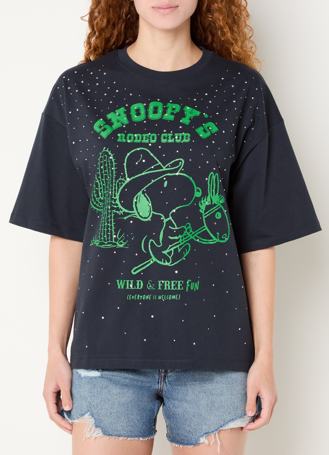 Essentiel Antwerp Junki T-shirt met strass en print - detail 4 antraciet