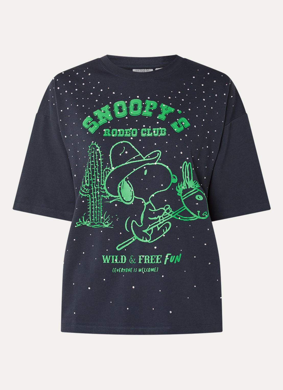 Essentiel Antwerp Junki T-shirt met strass en print - voorkant 2 antraciet