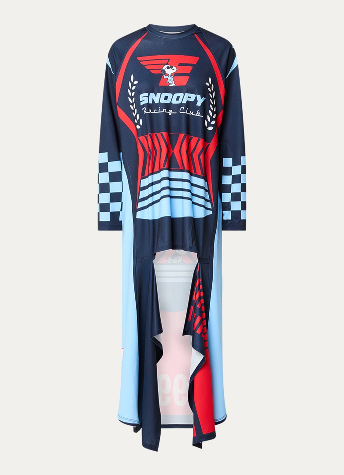 Essentiel Antwerp Jurry asymmetrische T-shirt jurk met print - voorkant 3 donkerblauw