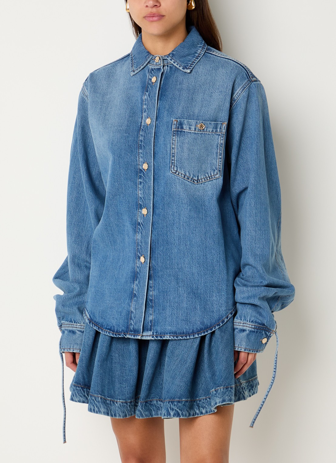 Essentiel Antwerp Juzy blouse met trekkoord en borstzak - detail 3 indigo