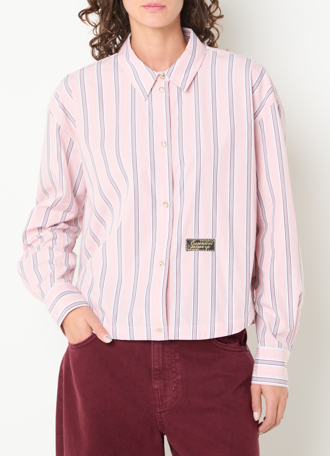 Essentiel Antwerp Kabu blouse met streepprint en logo - detail 4 roze