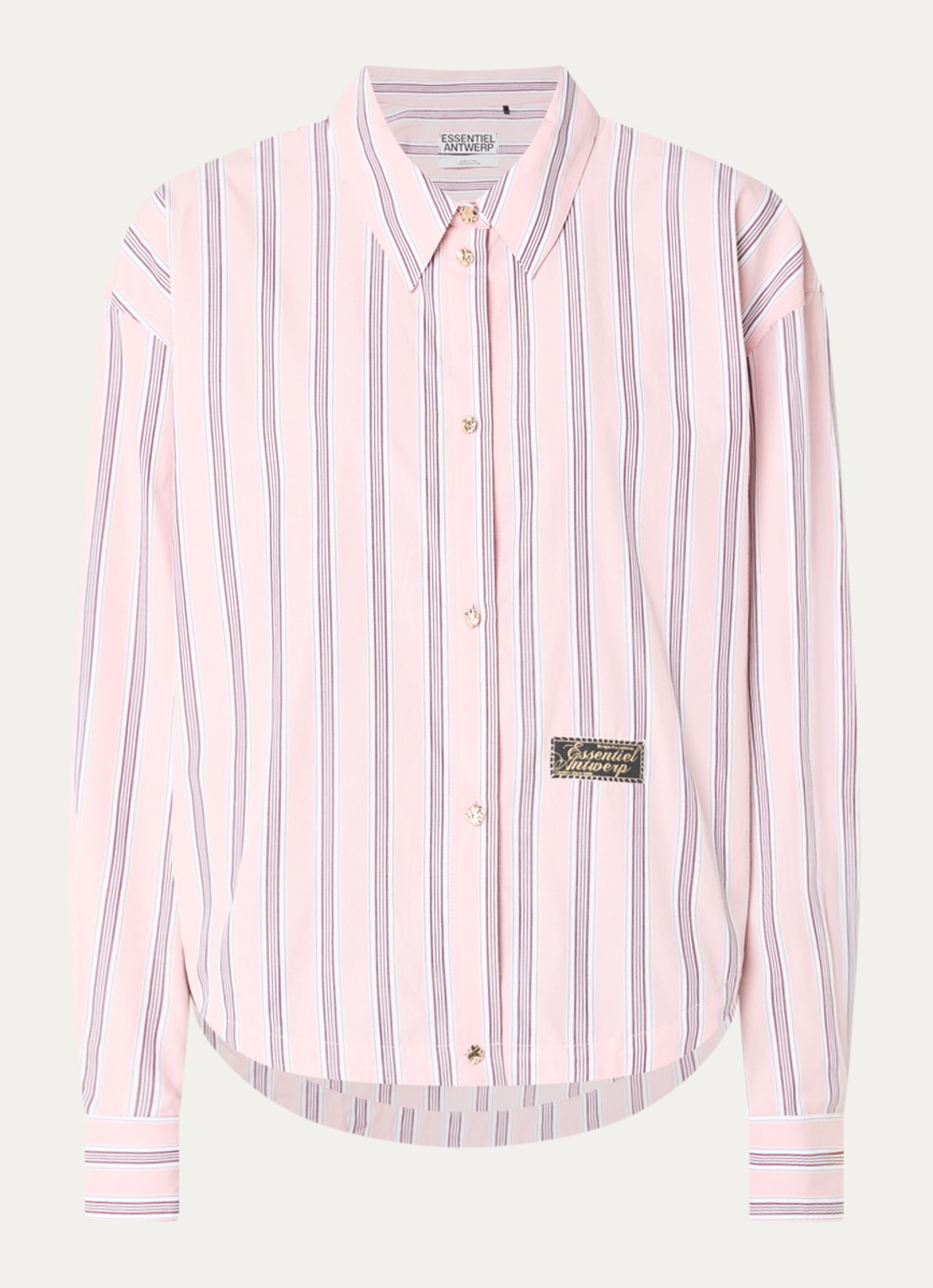 Essentiel Antwerp Kabu blouse met streepprint en logo - voorkant roze