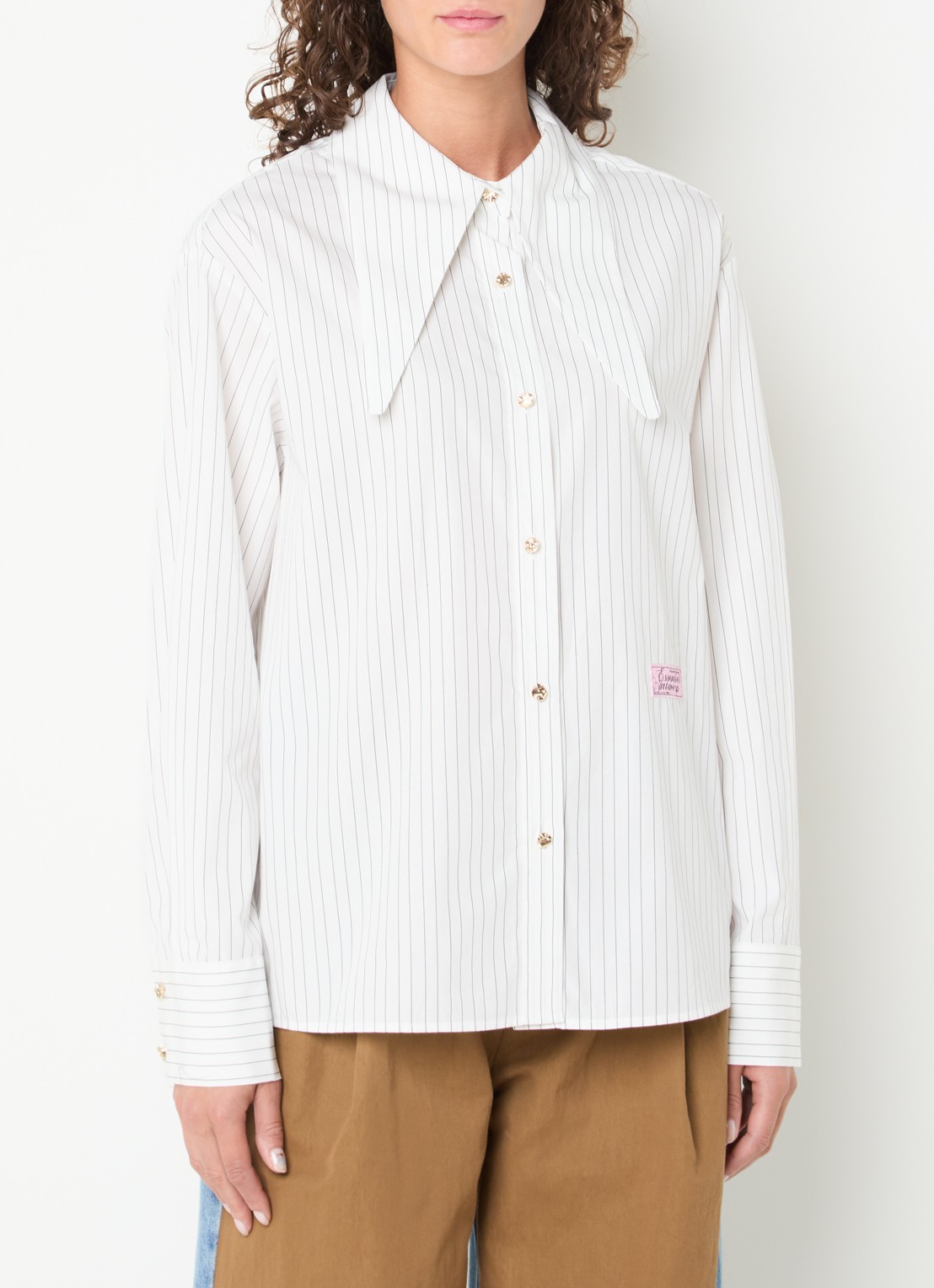 Essentiel Antwerp Kacao blouse met streepprint en logo - detail 4 wit