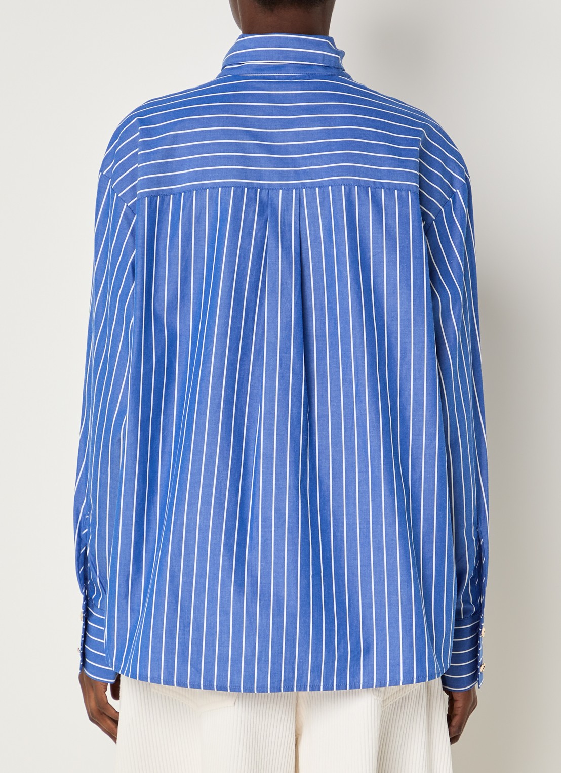 Essentiel Antwerp Kacao blouse met streepprint en logo - achterkant 3 blauw