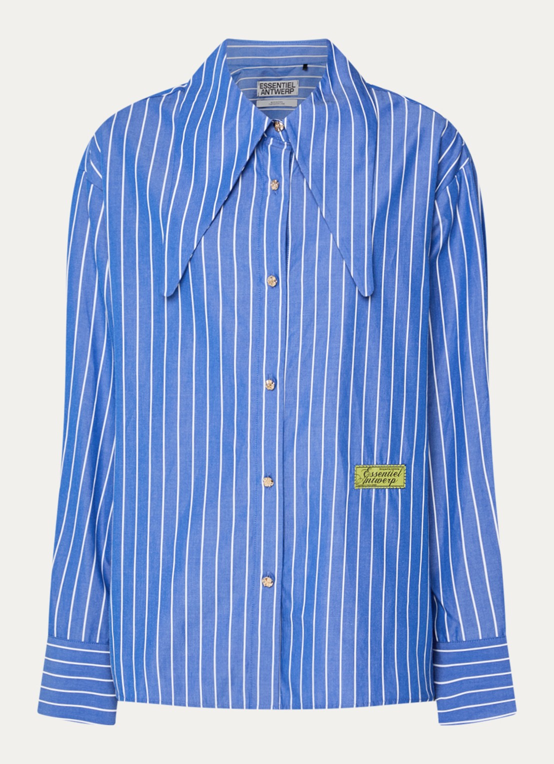 Essentiel Antwerp Kacao blouse met streepprint en logo - voorkant blauw