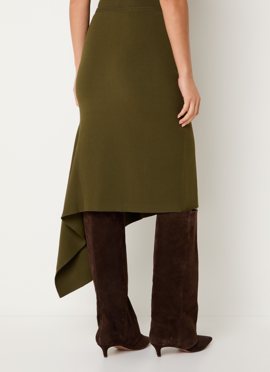 Essentiel Antwerp Kap midi kokerrok met stretch - achterkant bronsgroen