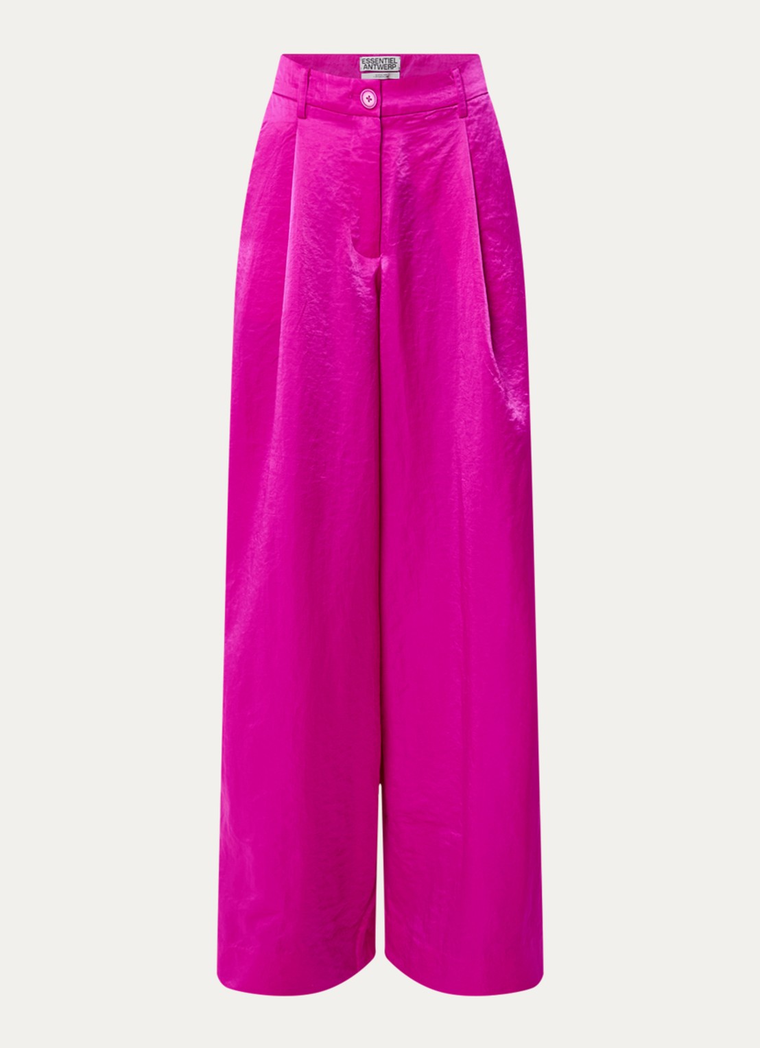Essentiel Antwerp Karmen high waist wide fit palazzo broek met glanzende finish - voorkant 2 fuchsia