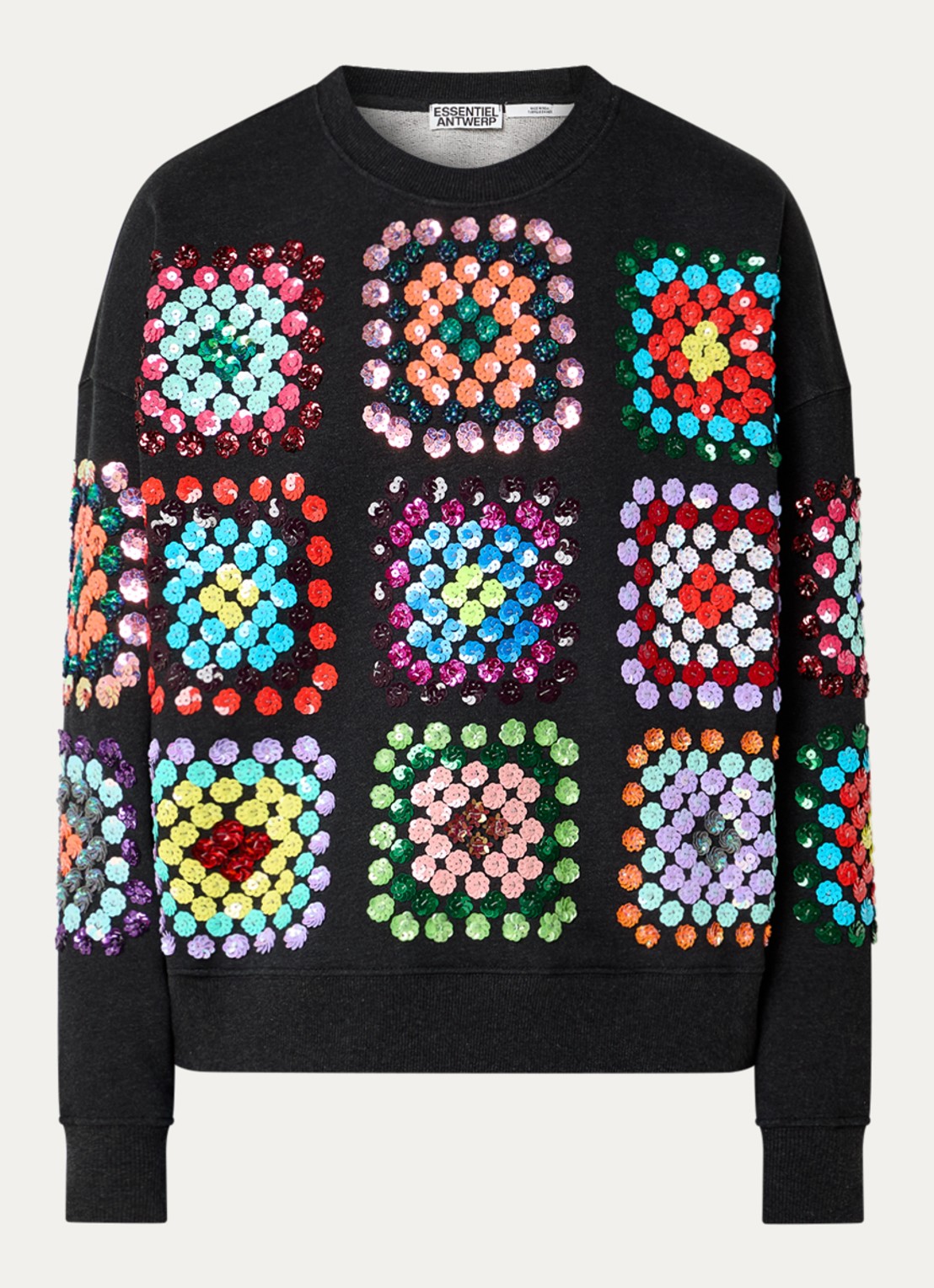 Essentiel Antwerp Karnaval sweater met pailletten  - voorkant 2 zwart