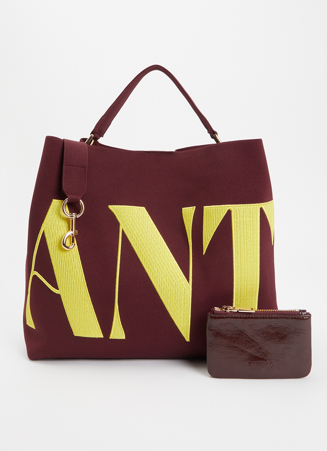 Essentiel Antwerp Karoll shopper met logoborduring en afneembare schouderriem - voorkant 4 aubergine
