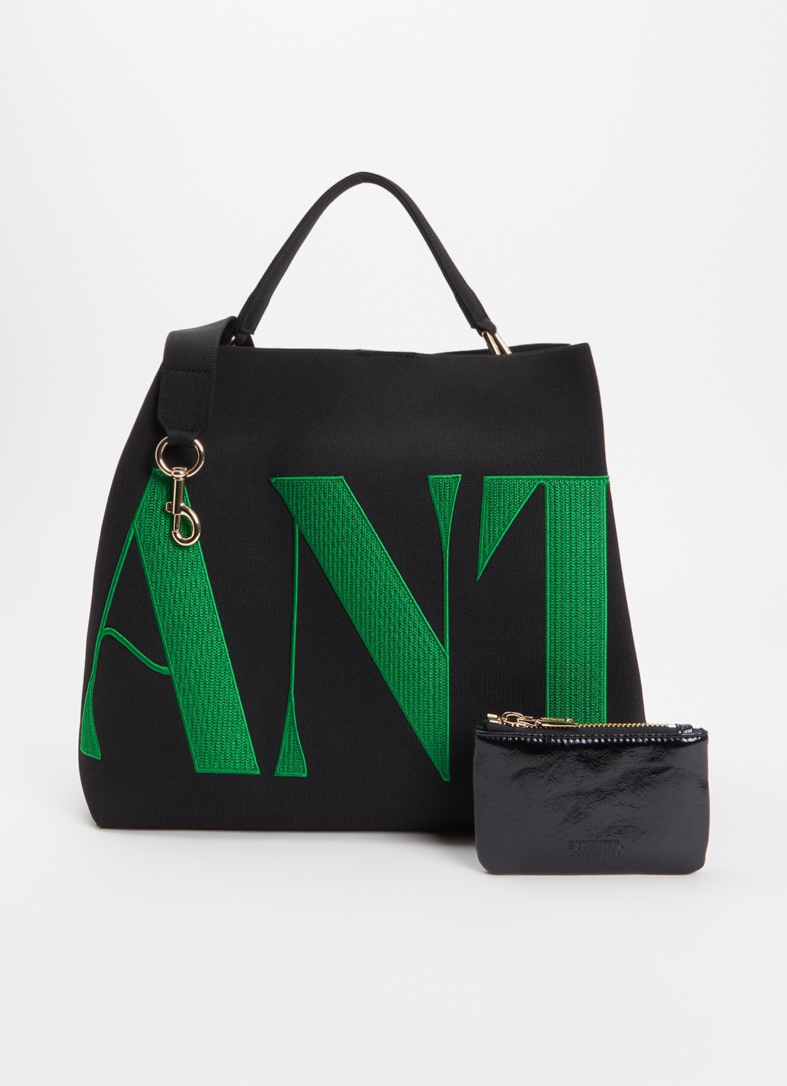 Essentiel Antwerp Karoll shopper met logoborduring en afneembare schouderriem - voorkant 5 zwart