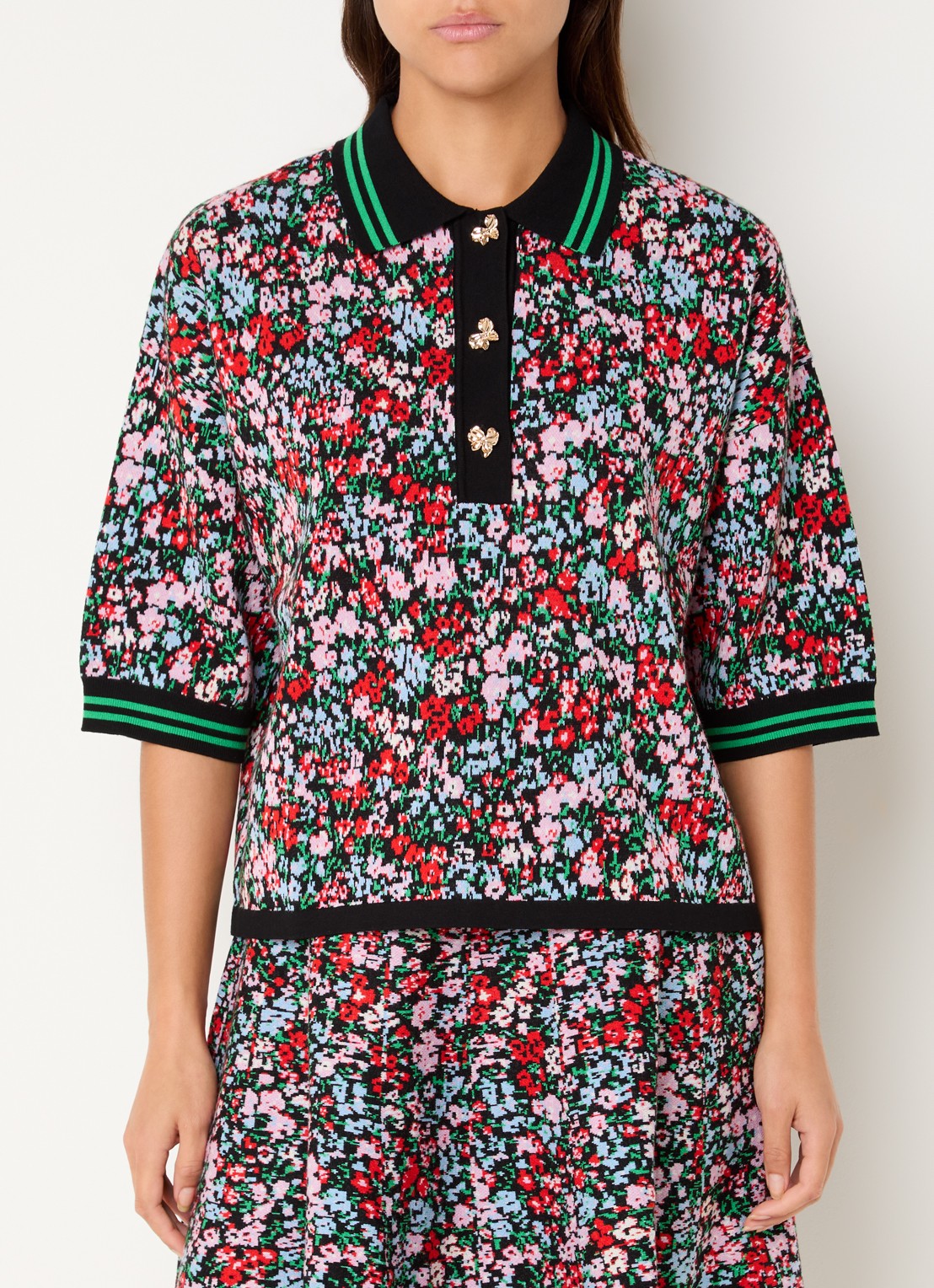 Essentiel Antwerp Kartos regular fit polo met print - detail 4 groen