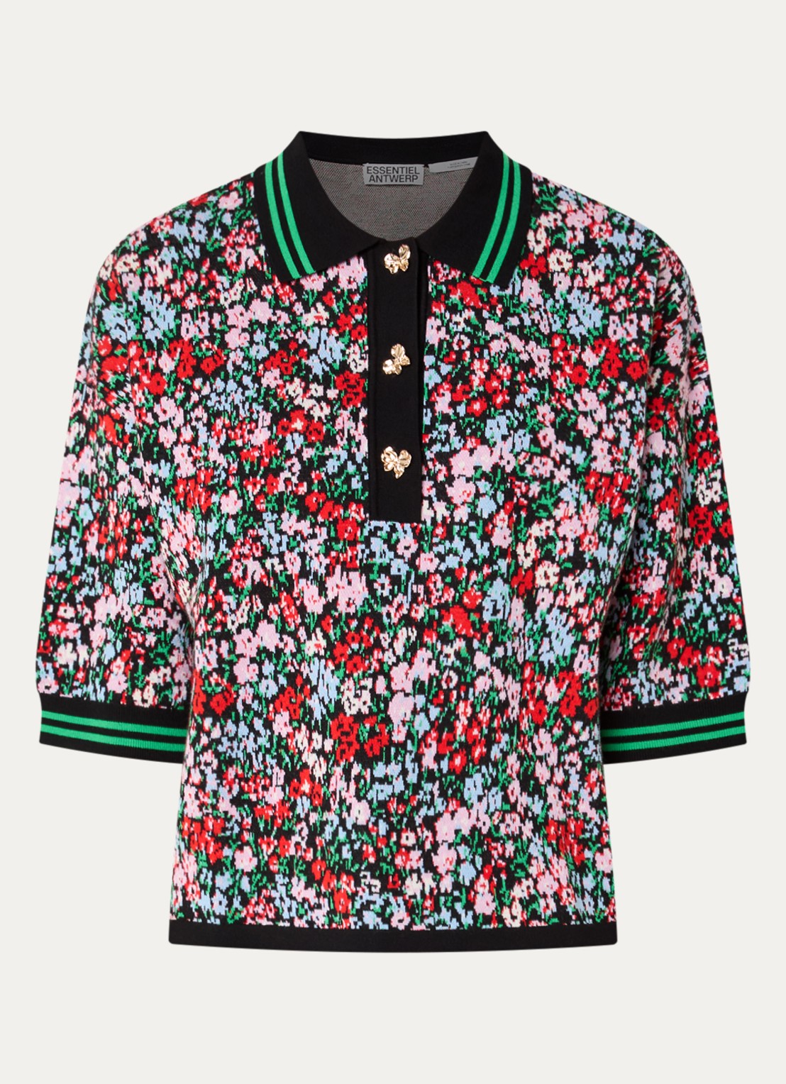 Essentiel Antwerp Kartos regular fit polo met print - voorkant groen